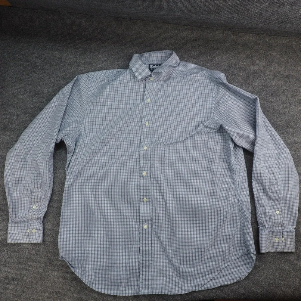 Polo Ralph Lauren Shirt Mens XL Estate Blue Check Long Sleeve Preppy Ivy League